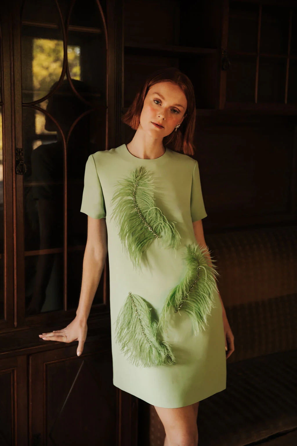 Catherine Regehr Arak Dress with Falling Plume Detail