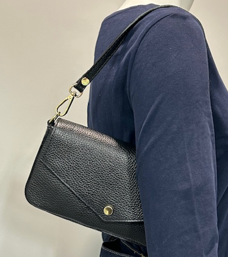 Mathilde C Black Leather Messenger Purse