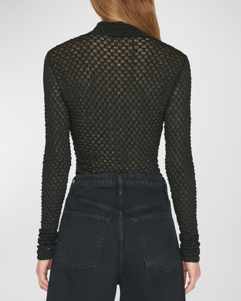 Frame Mesh Lace Crewneck Long Sleeve Top