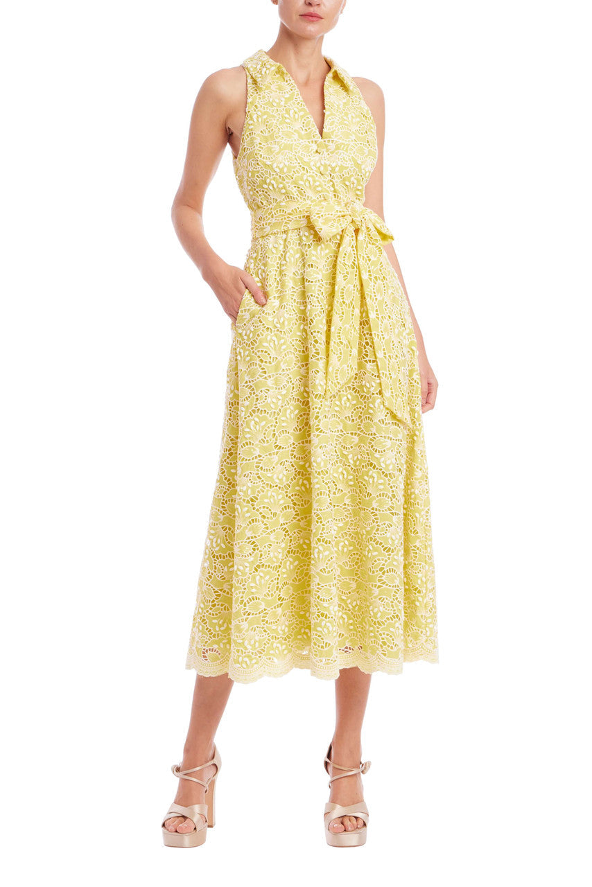 Badgley Mischka  BSD9087 Eyelet Lace Dress Yellow