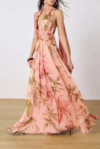 Maxi Robe Froncée avec Ceinture Rococo Sand Pêche