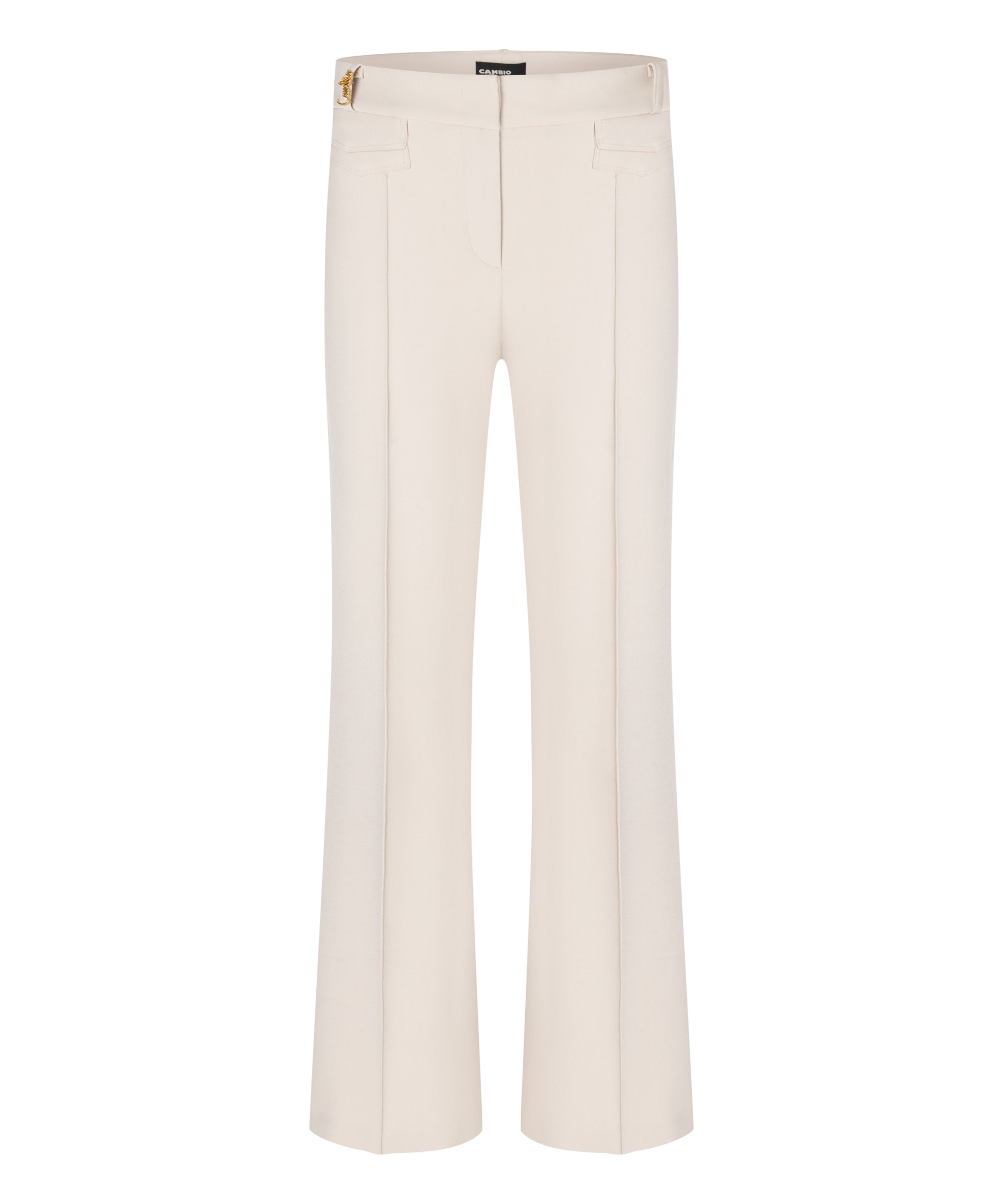 Cambio Fawn Flap Pocket Gold Chain Tailored Trousers Oat
