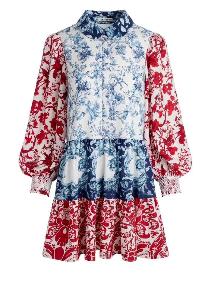Alice + Olivia Paulie Tiered Blouson Sleeve Mini Dress
