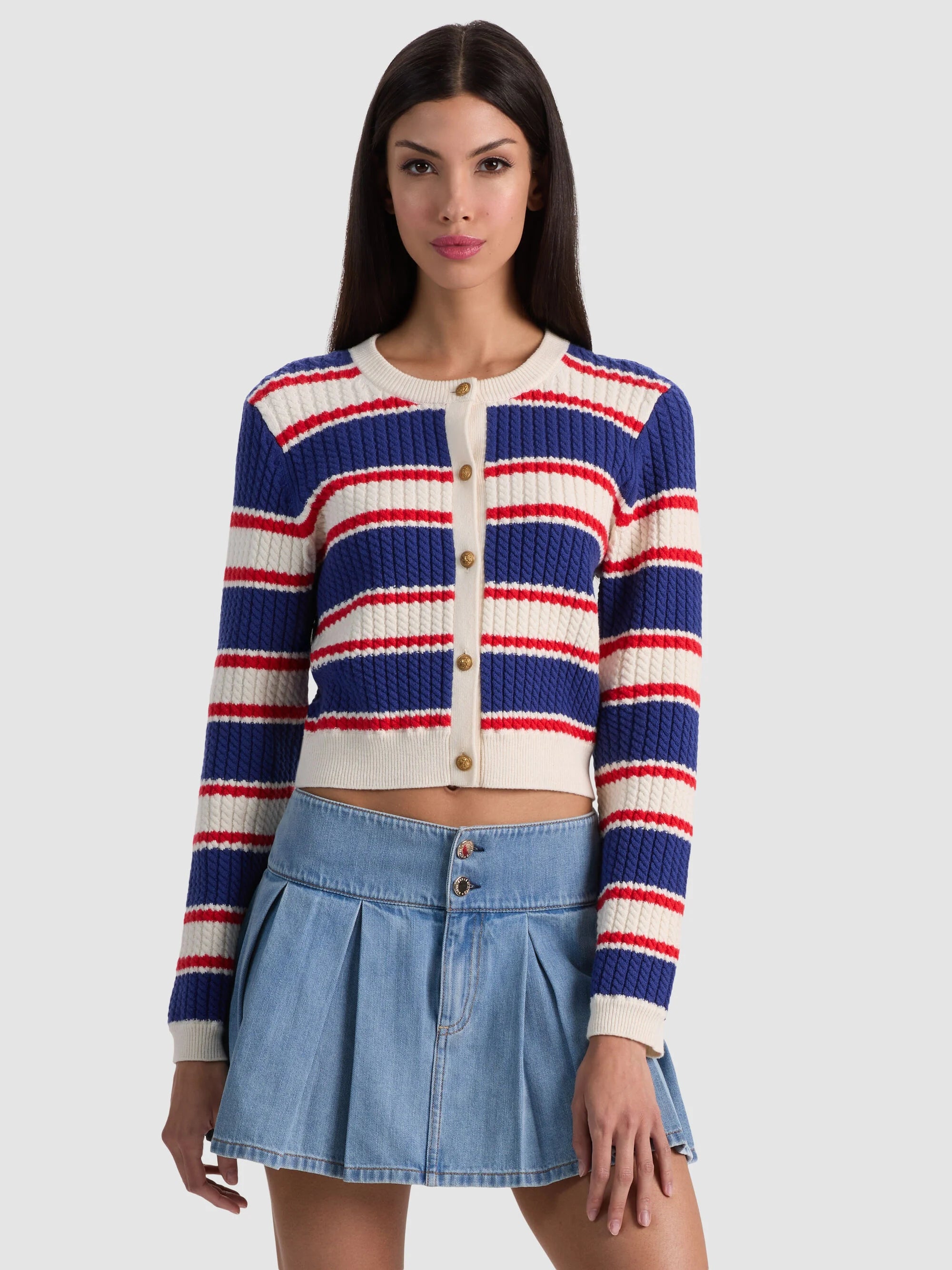 Cardigan rayé à torsades Dollie Alice & Olivia rayures américaines
