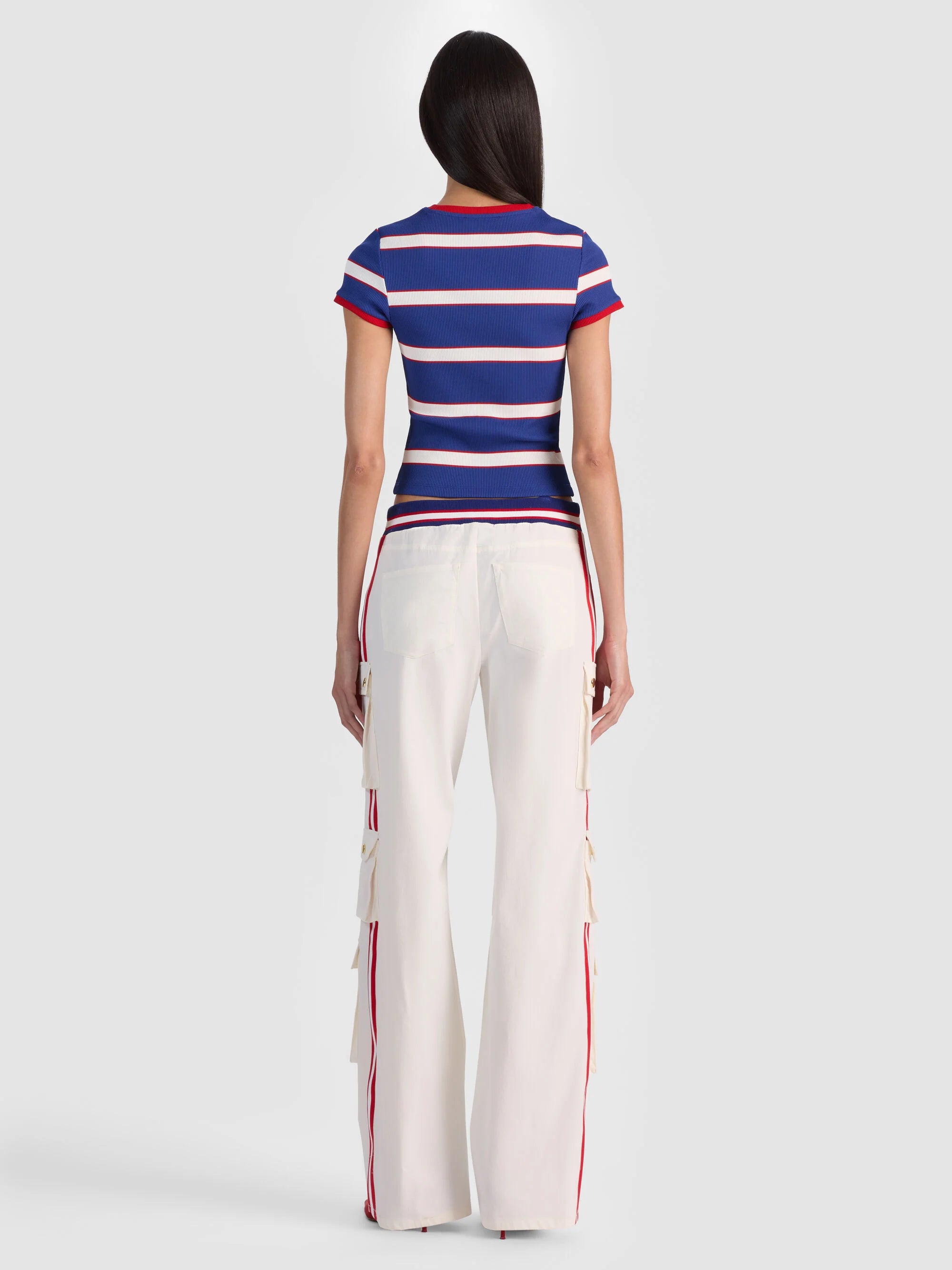 Pantalon cargo ample à enfiler Olympua MR avec bande latérale blanc cassé Alice & Olivia