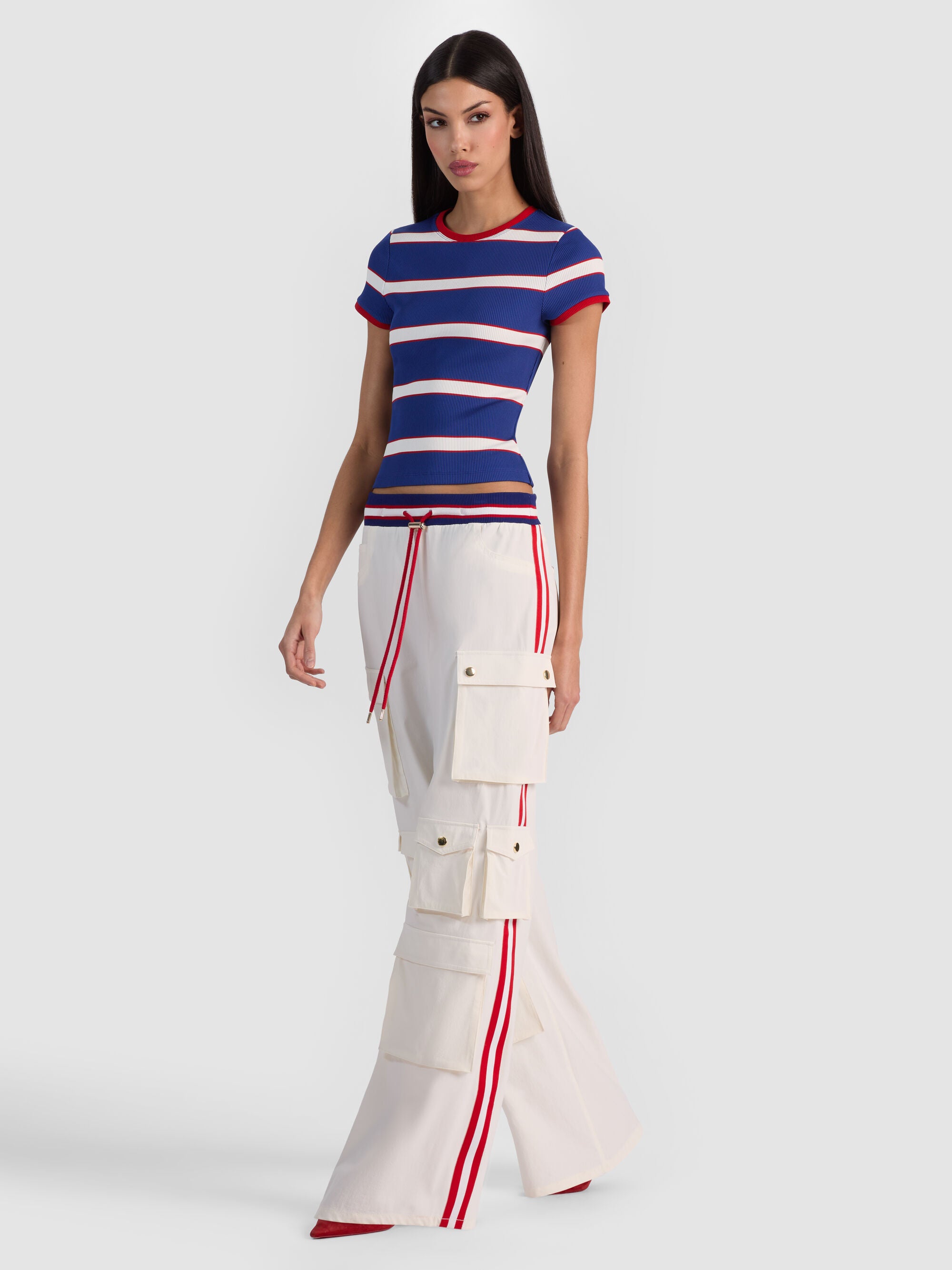 Pantalon cargo ample à enfiler Olympua MR avec bande latérale blanc cassé Alice & Olivia