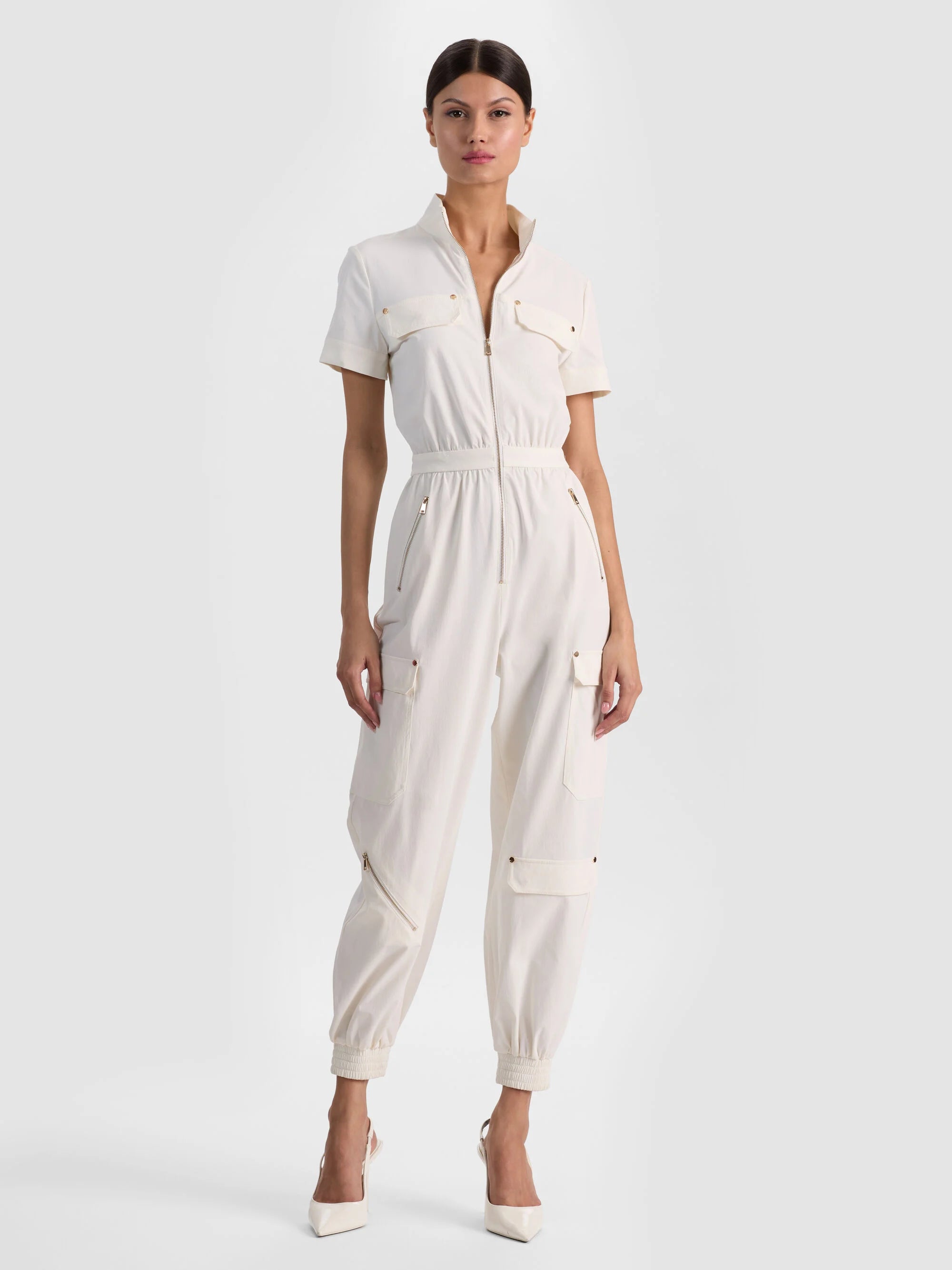 Combinaison cargo manches courtes Milo blanc cassé Alice & Olivia