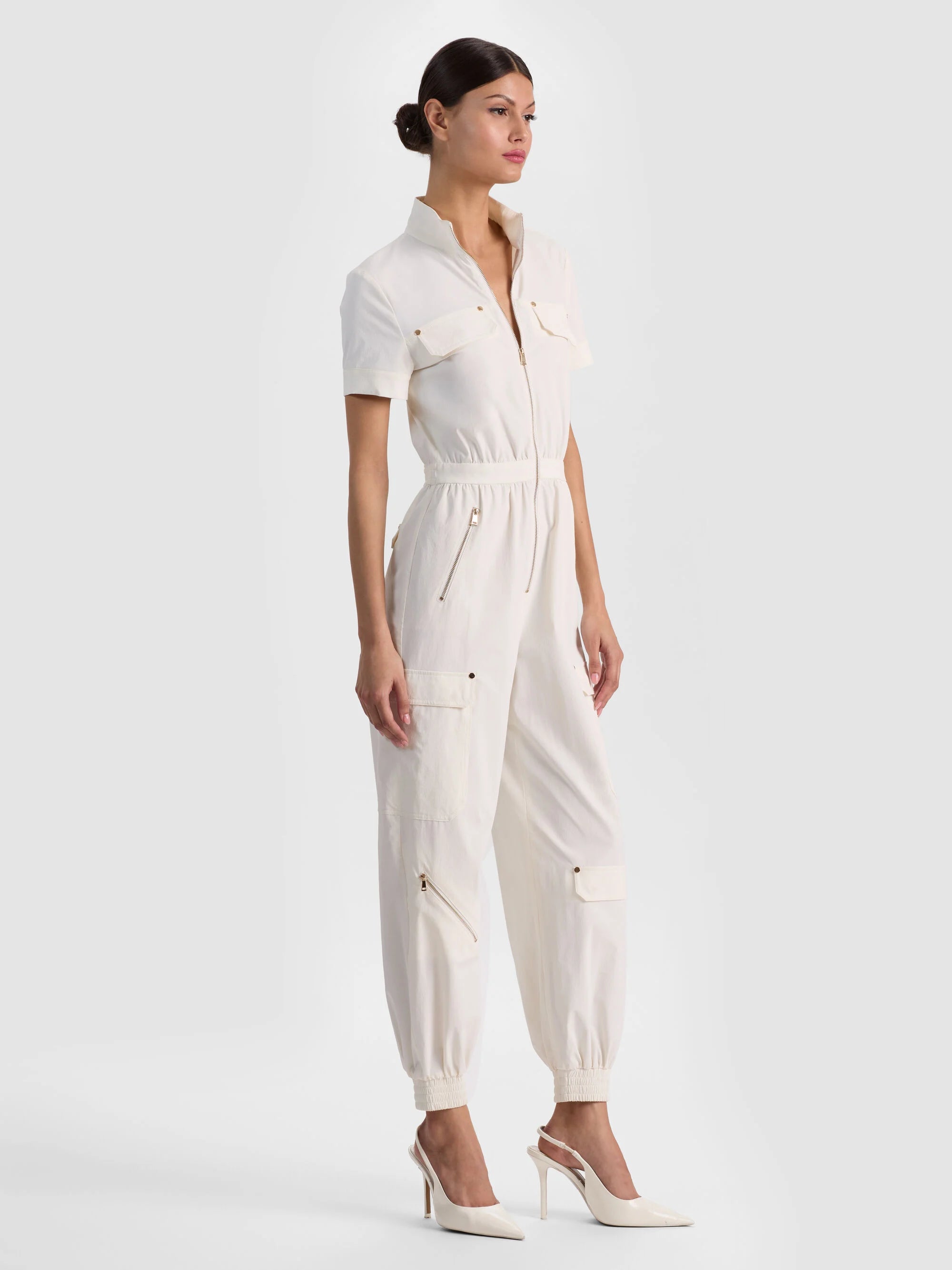 Combinaison cargo manches courtes Milo blanc cassé Alice & Olivia