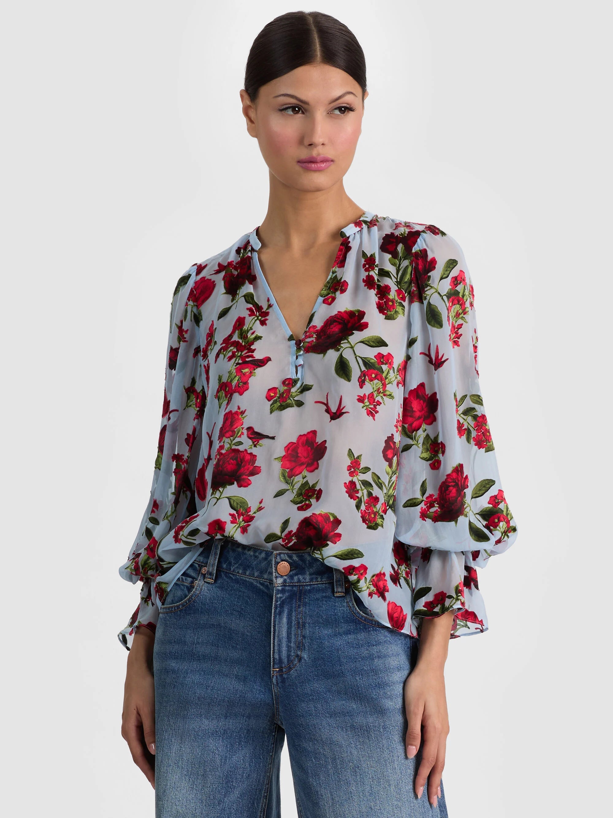 Alice & Olivia Moranne Blouse - American Beauty Carolina Blue