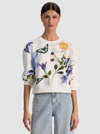 Sweat-shirt col rond décontracté orné Russel Twisting Vines Alice & Olivia
