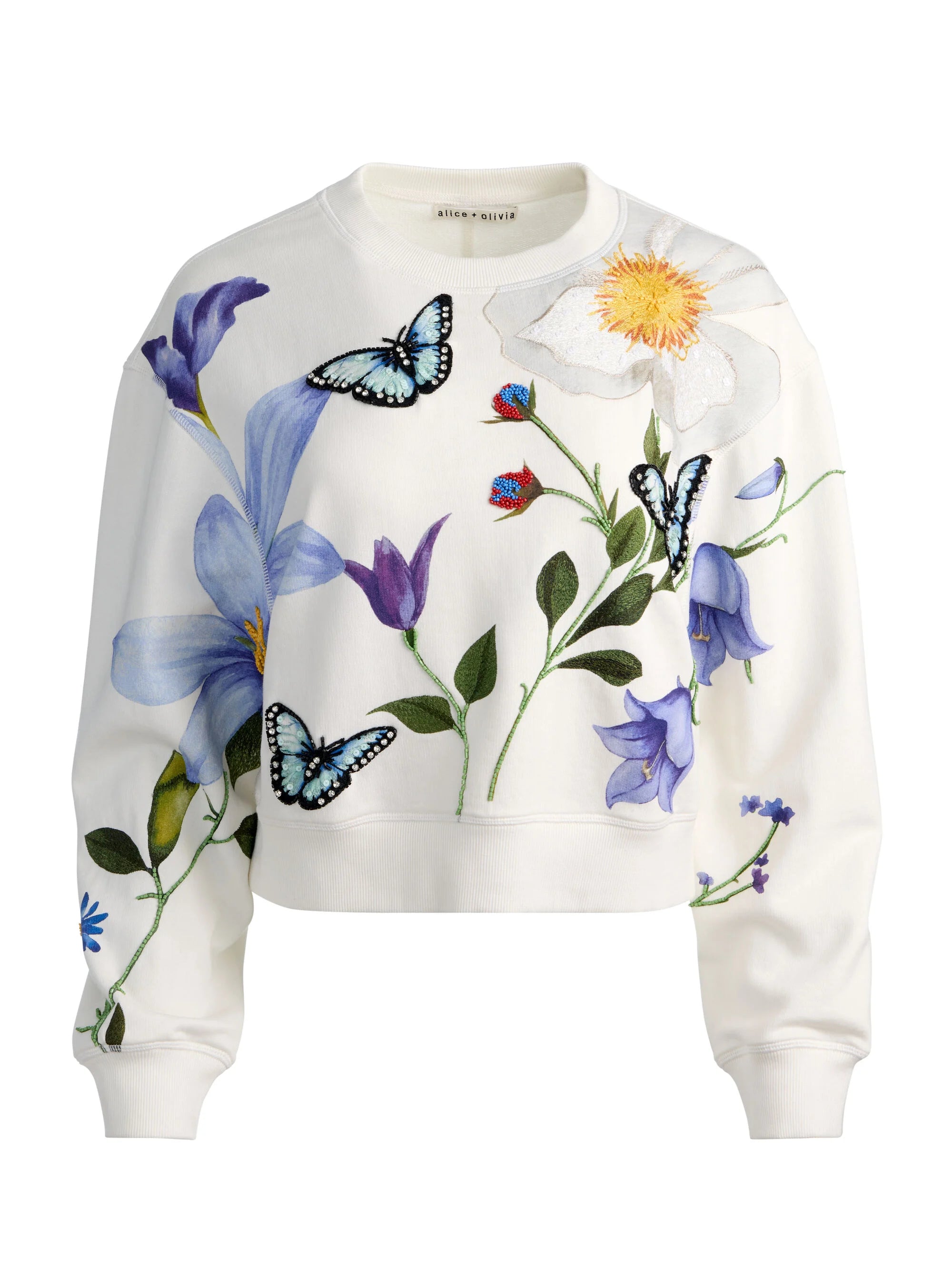 Sweat-shirt col rond décontracté orné Russel Twisting Vines Alice & Olivia