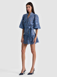 Robe chemise mini à volants Cora indigo Alice & Olivia