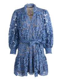 Robe chemise mini à volants Cora indigo Alice & Olivia
