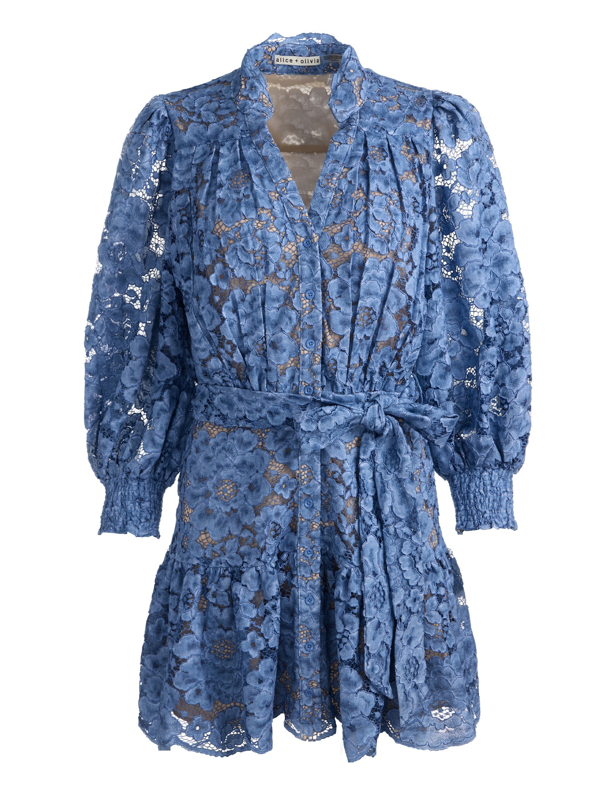 Robe chemise mini à volants Cora indigo Alice & Olivia