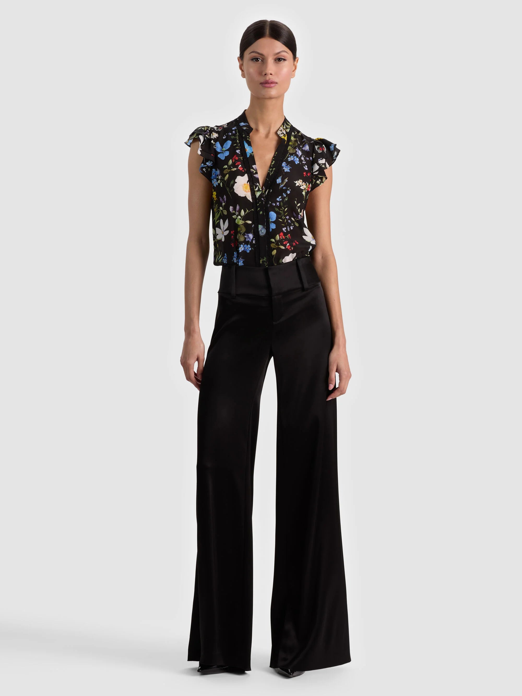 Blouse en soie à manches papillon Arlette Twisting Vines noir Alice & Olivia