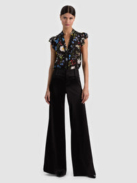 Blouse en soie à manches papillon Arlette Twisting Vines noir Alice & Olivia