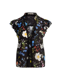 Blouse en soie à manches papillon Arlette Twisting Vines noir Alice & Olivia