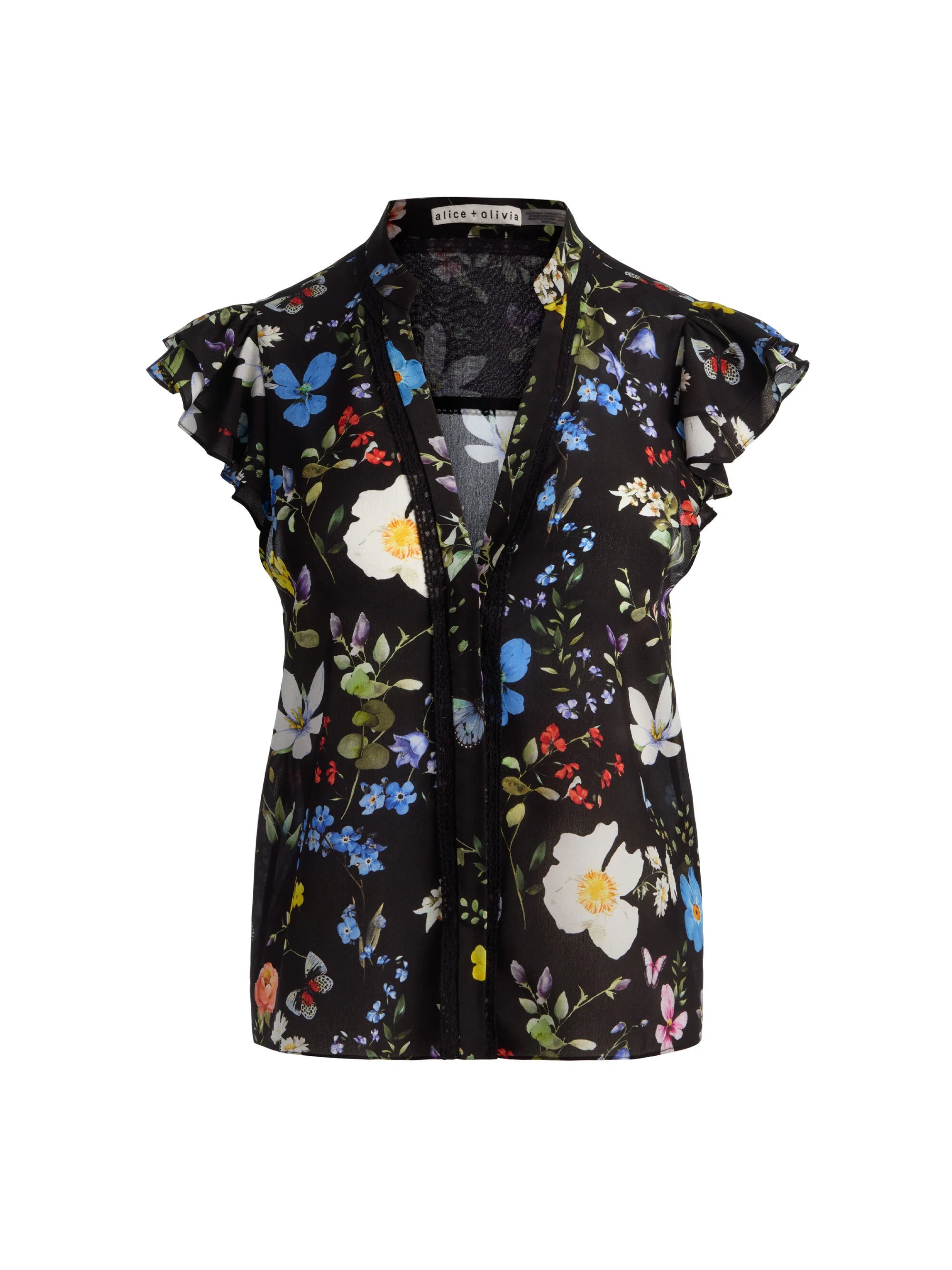 Blouse en soie à manches papillon Arlette Twisting Vines noir Alice & Olivia