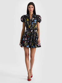 Robe chemise mini Cora Twisting Vines noir Alice & Olivia