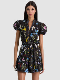 Robe chemise mini Cora Twisting Vines noir Alice & Olivia