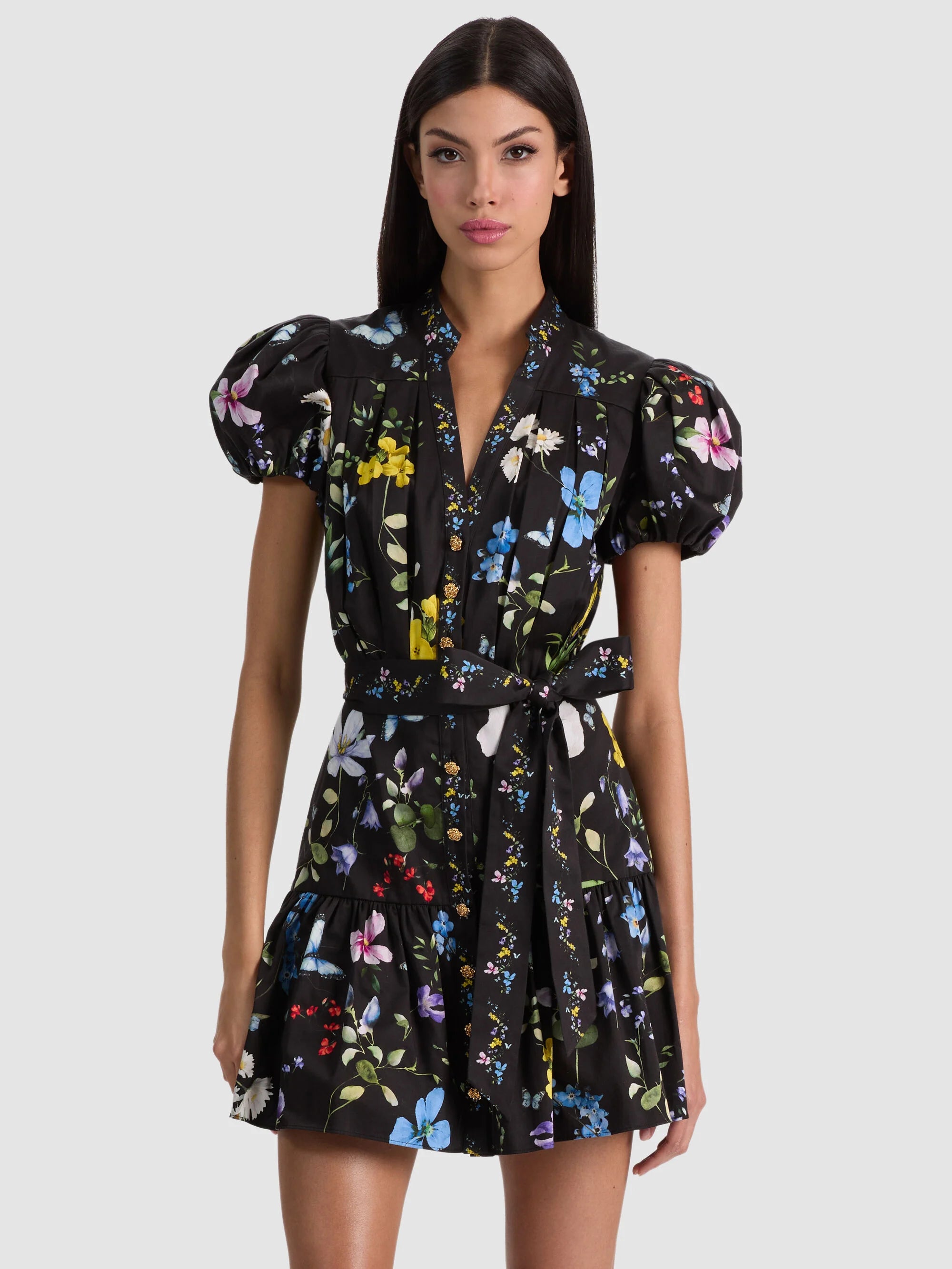 Robe chemise mini Cora Twisting Vines noir Alice & Olivia