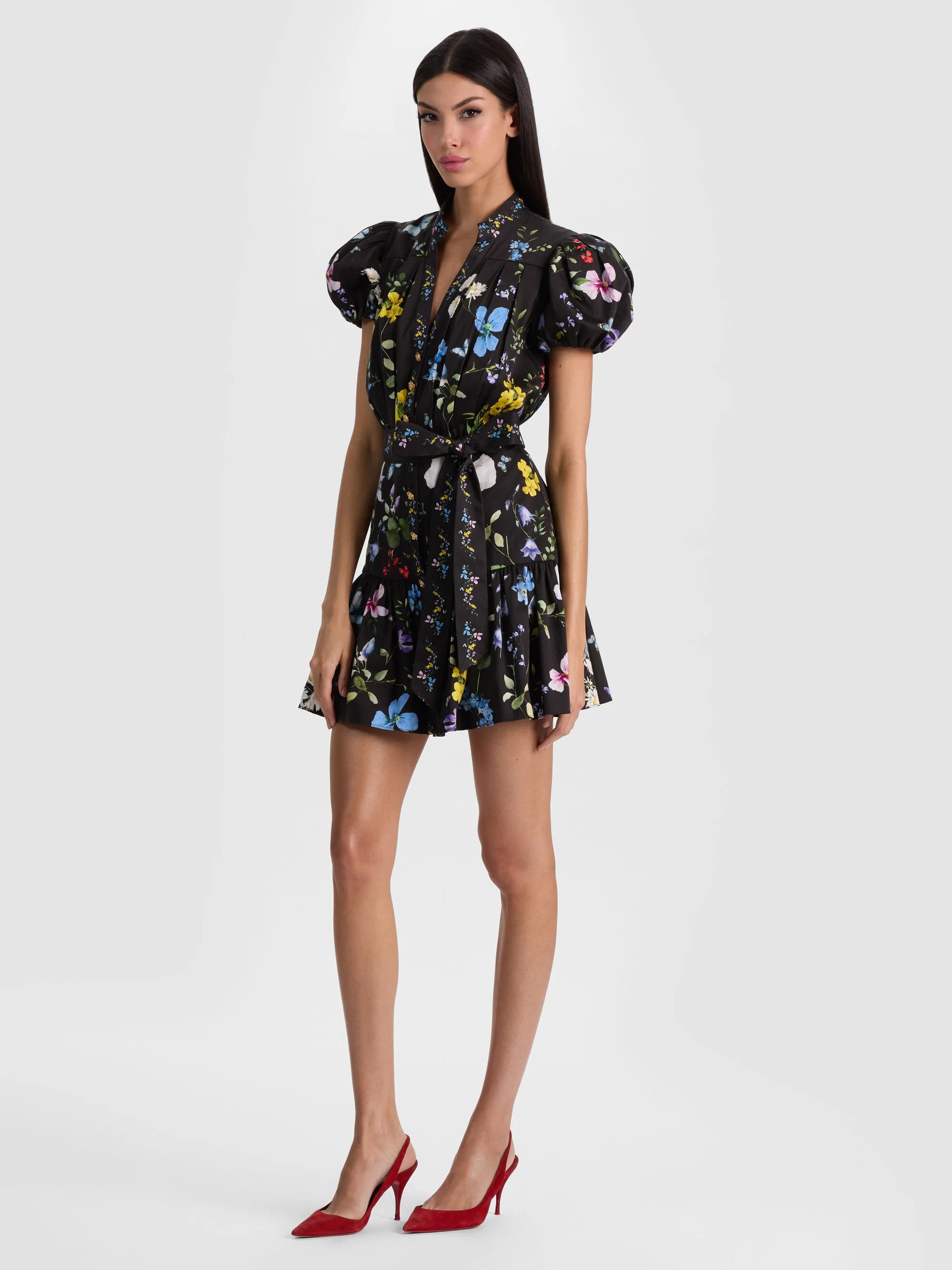 Robe chemise mini Cora Twisting Vines noir Alice & Olivia