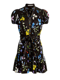 Robe chemise mini Cora Twisting Vines noir Alice & Olivia