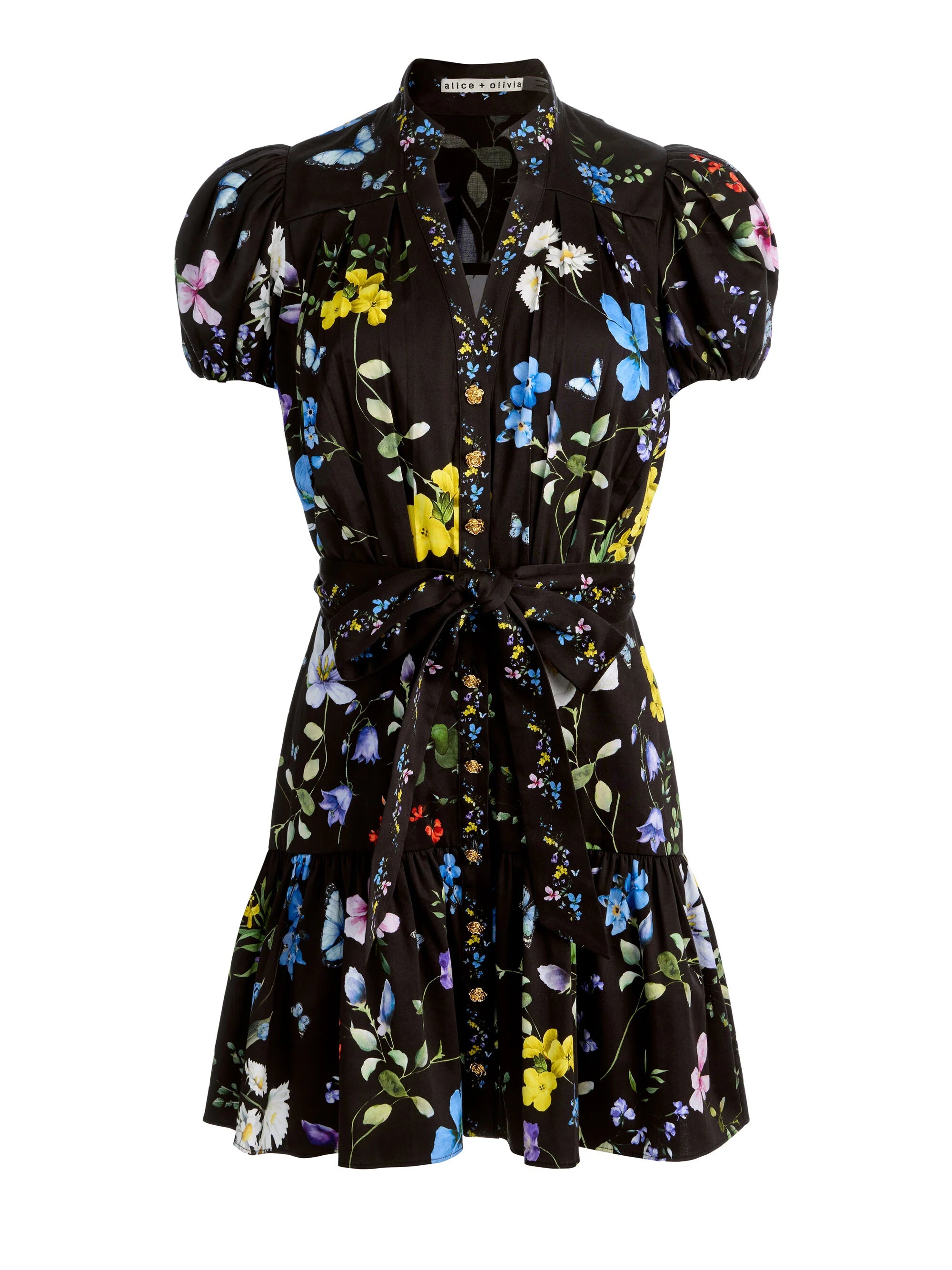 Robe chemise mini Cora Twisting Vines noir Alice & Olivia