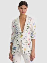 Alice & Olivia Breanin Long Fitted Blazer Twisting Vines Off White