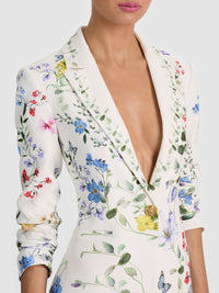 Alice & Olivia Breanin Long Fitted Blazer Twisting Vines Off White