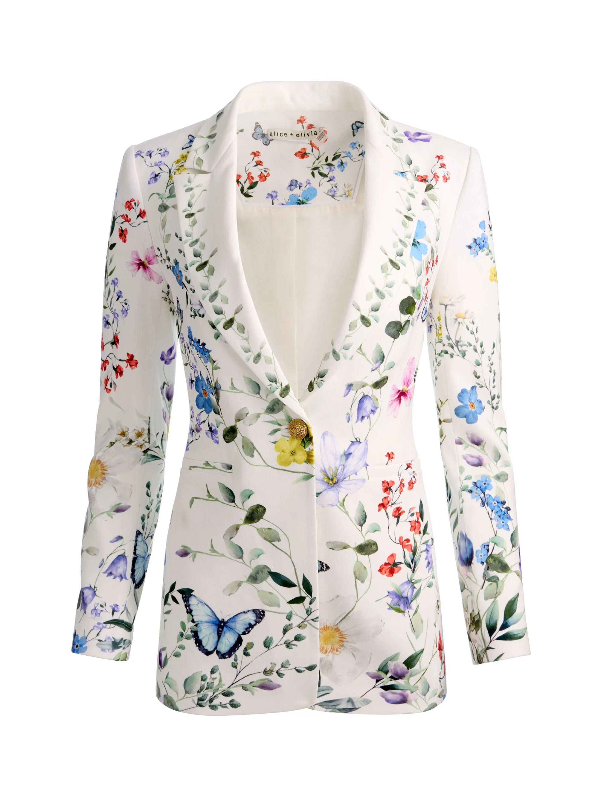 Alice & Olivia Breanin Long Fitted Blazer Twisting Vines Off White