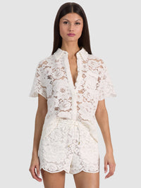 Alice + Olivia Lane Lace Button Down Off White