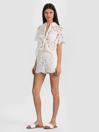 Alice + Olivia Lane Lace Button Down Off White