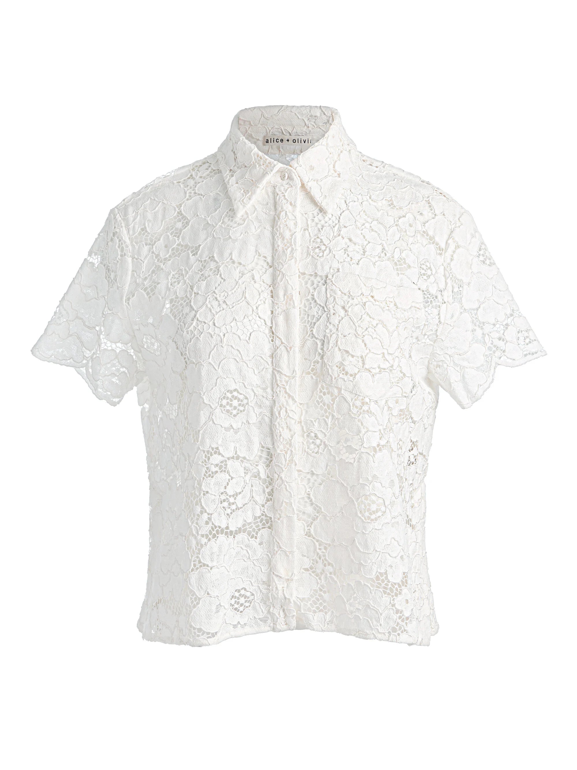 Alice + Olivia Lane Lace Button Down Off White