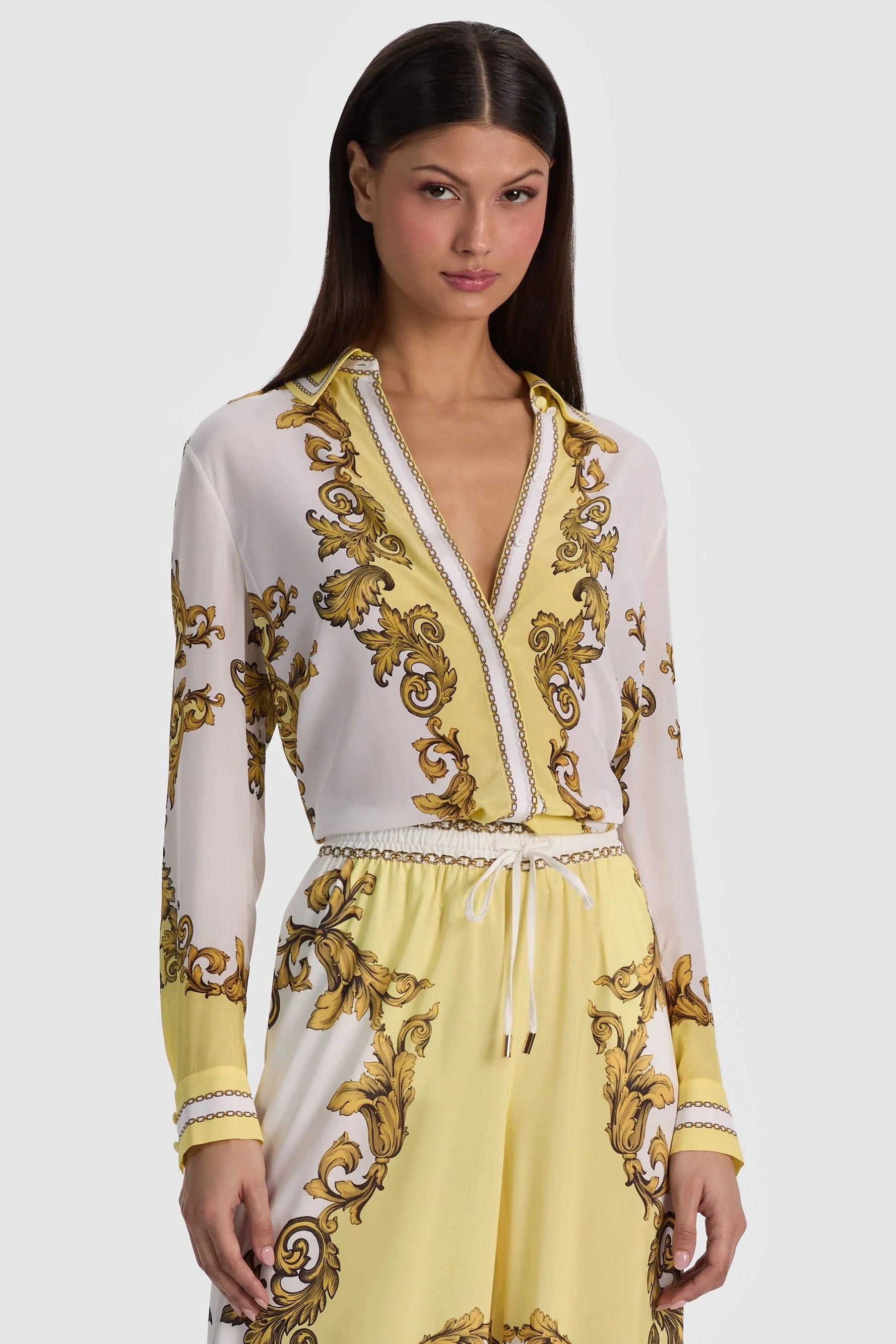 Alice + Olivia Willa Silk Blouse Golden Coast