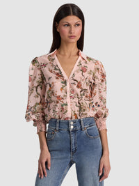 Alice + Olivia Charis Button Down Blouse Sunset Grove