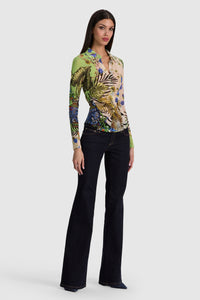 Alice + Olivia Jade Mesh Button-Down Riviera Citrus