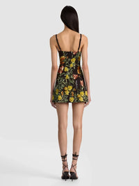 Alice + Olivia Julia Scoop Neck Mini Dress Desert Sprigs Black