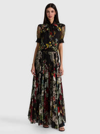 Alice + Olivia Katz Asymmetrical Pleated Maxi Mini Skirt Free Spirit