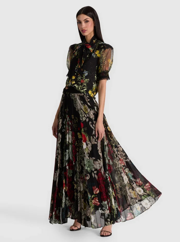 Alice + Olivia Katz Asymmetrical Pleated Maxi Mini Skirt Free Spirit