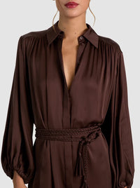 Alice + Olivia CC608A73509-C201 Margaux Blouse Sleeve Tie Fit Mini Dress Dark Chocolate