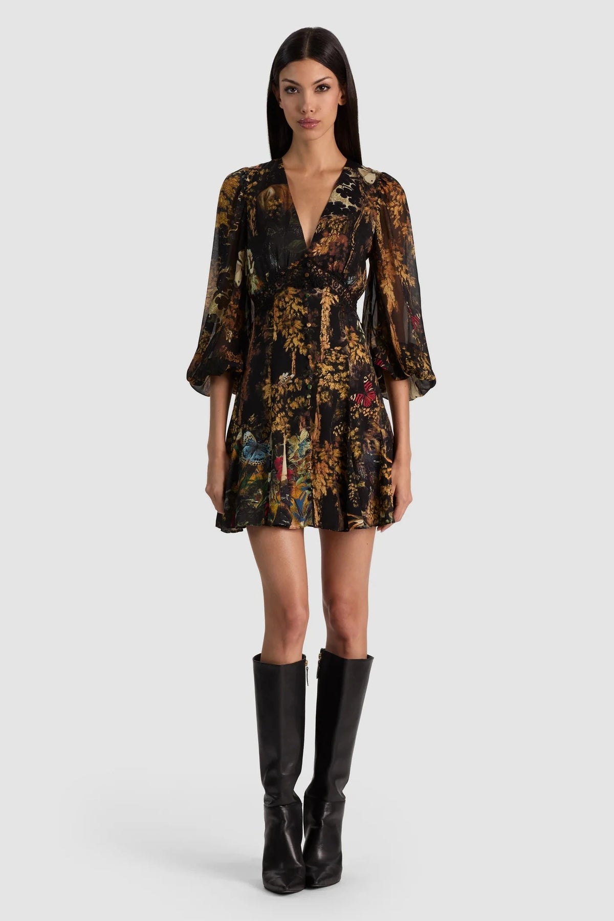 Alice + Olivia Irene Cutaway Lace Tie Back Mini Dress Wistful Woods