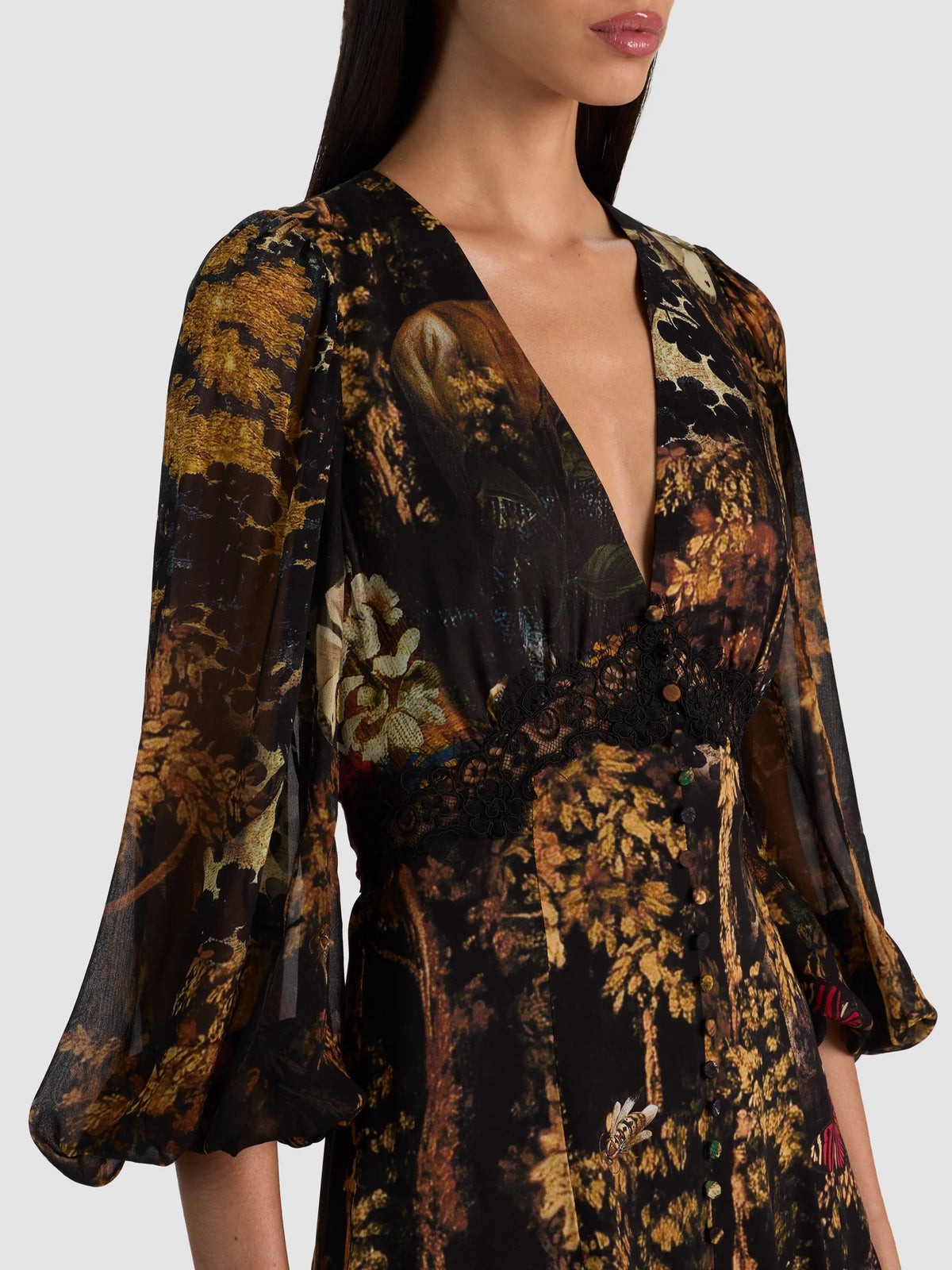 Alice + Olivia Irene Cutaway Lace Tie Back Mini Dress Wistful Woods