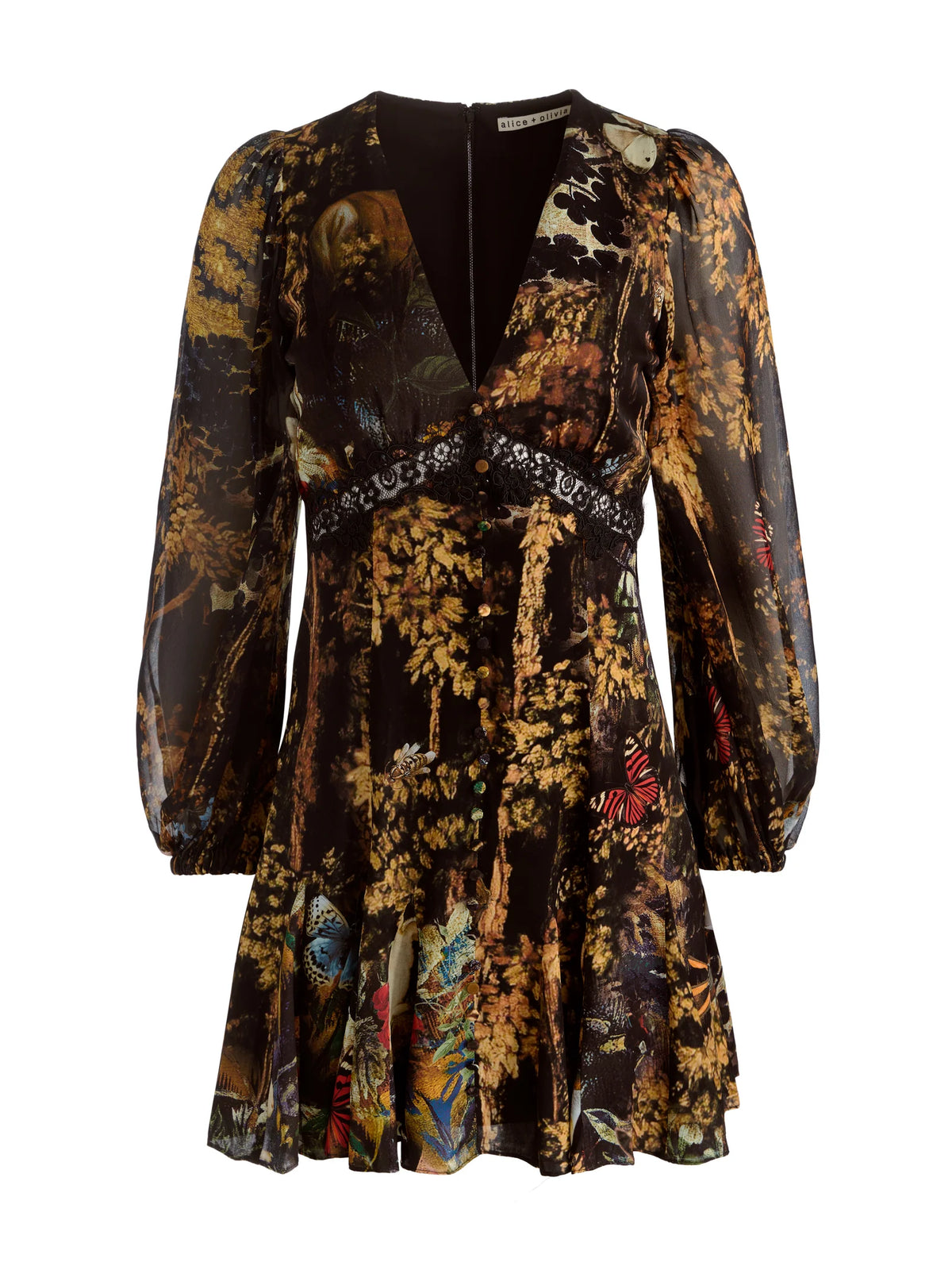Alice + Olivia Irene Cutaway Lace Tie Back Mini Dress Wistful Woods