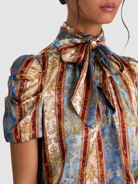 Alice + Olivia Brentley Tie Neck Short Sleeve Blouse Grand Affair