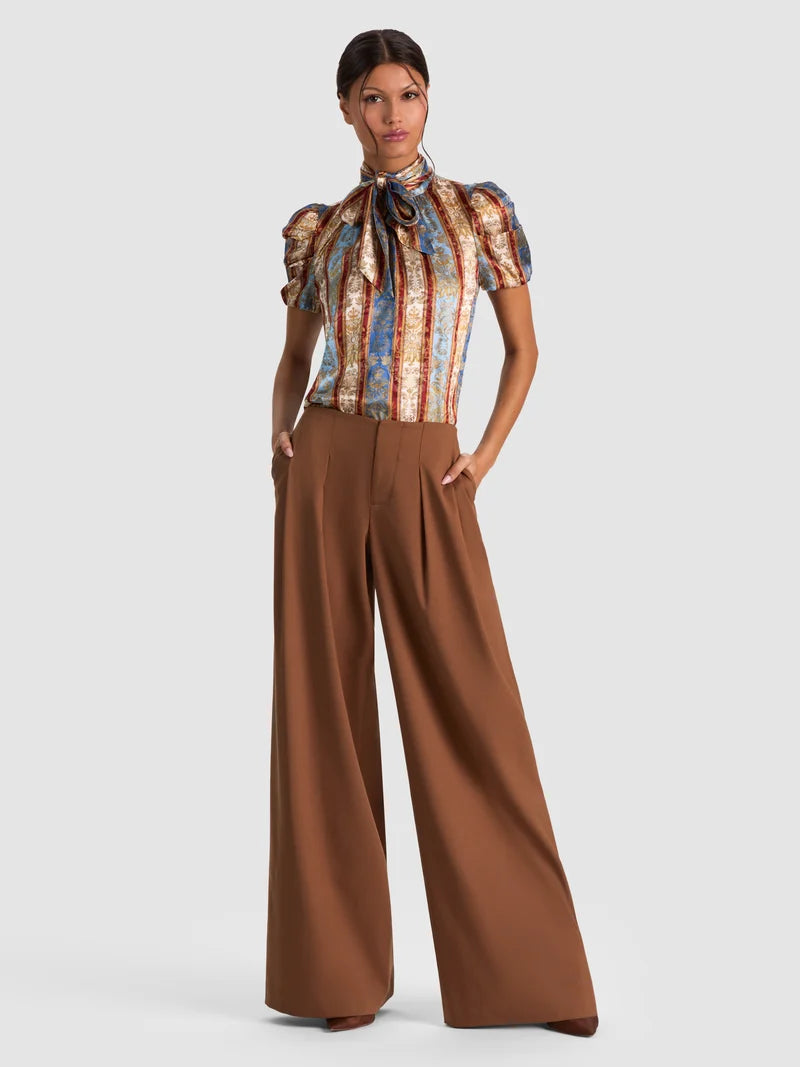 Alice + Olivia Brentley Tie Neck Short Sleeve Blouse Grand Affair