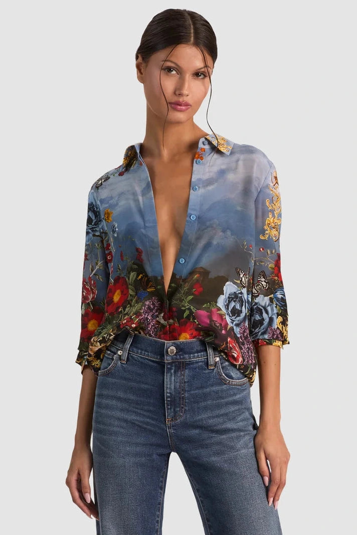 Alice + Olivia Willa Silk Blouse Alpine Dawn