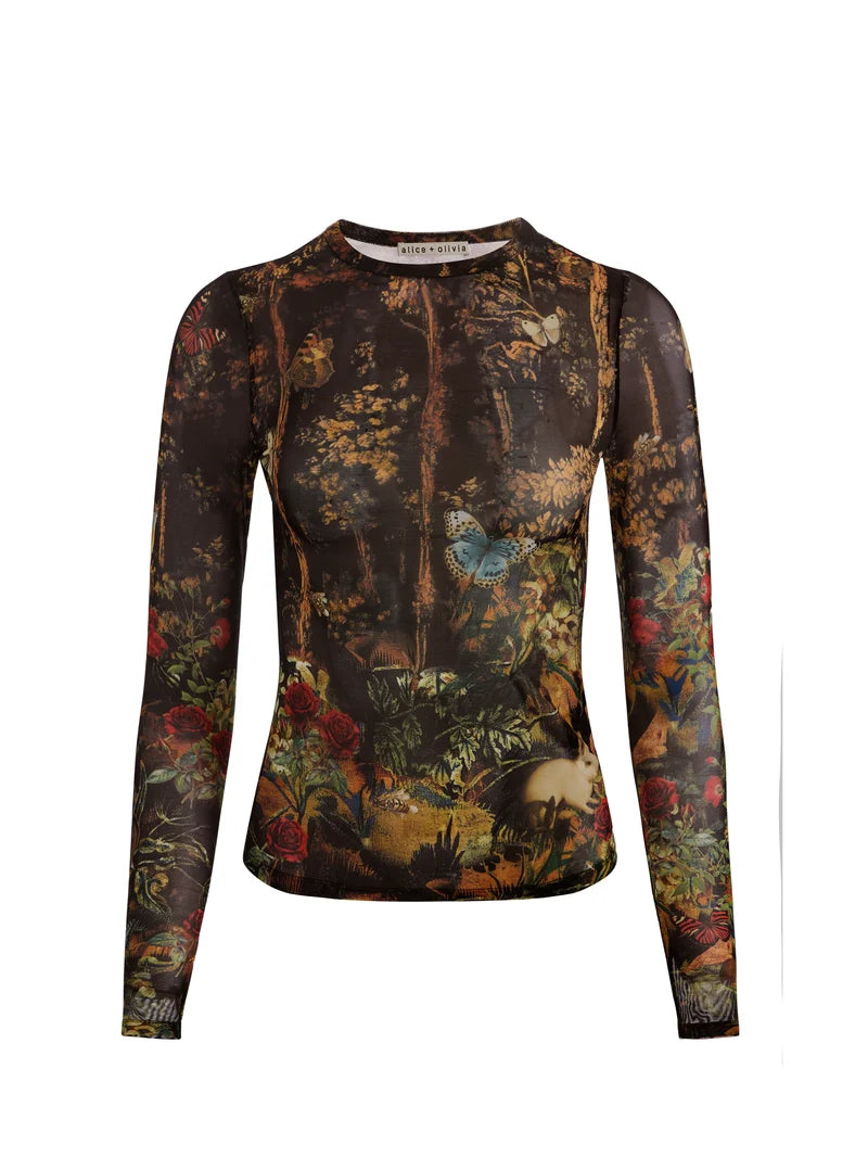 Alice + Olivia Delaina Long Sleeve Top Wistful Woods