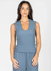 C'est Moi Pucker Fabric Deep V Neck Top