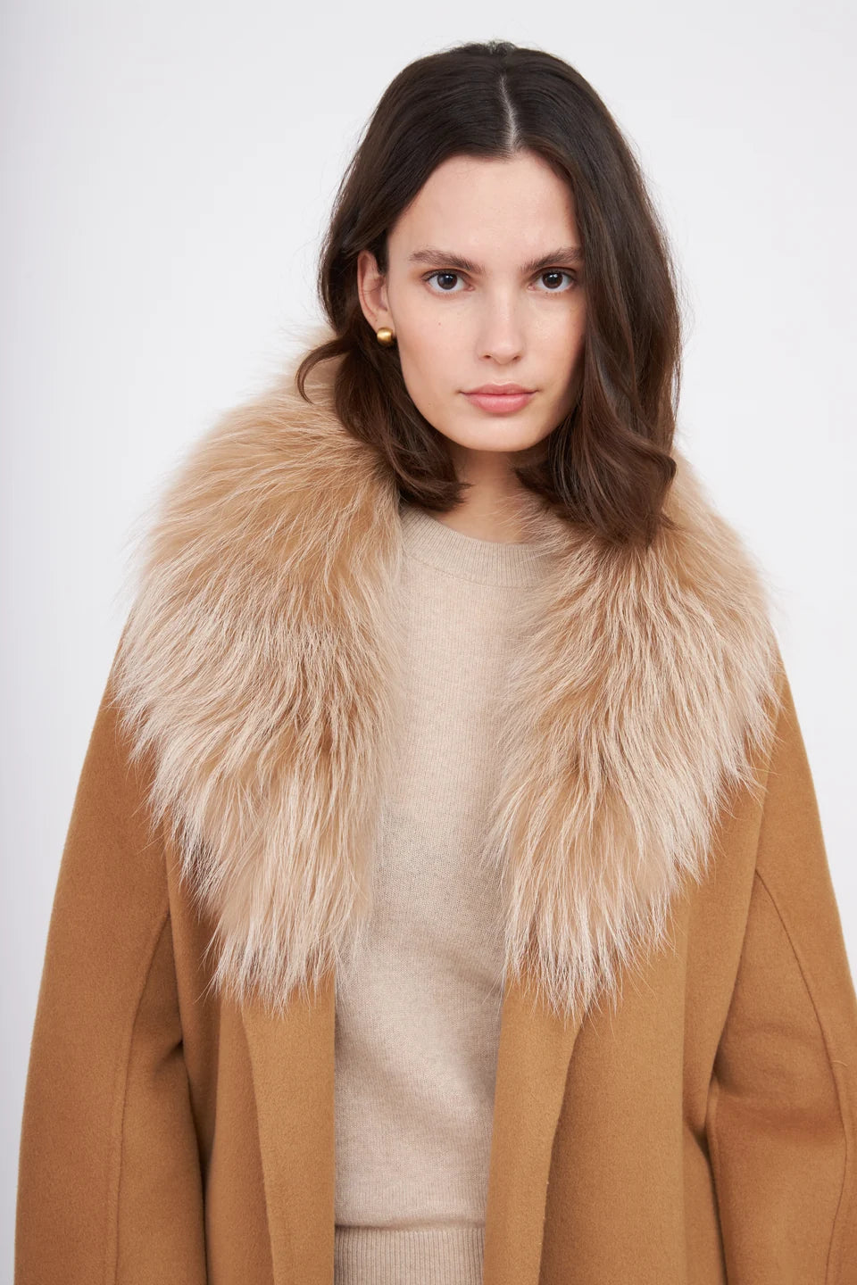 Pissenlit Cashmere Coat with Fur Shawl Collar Warm Camel